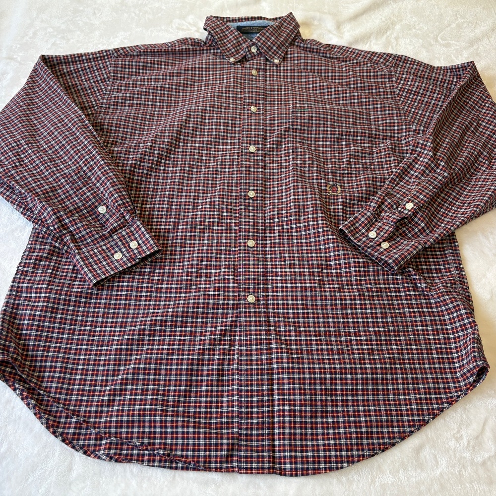 Tommy Hilfiger Casual Button Down Shirt Mens Large Red White Blue Check Plaid